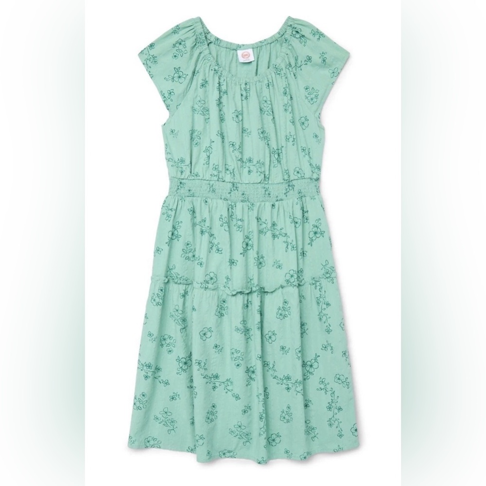 NWT Wonder Nation Girls 6/6X Smocked Waist Dress Aqua Floral Rainforest